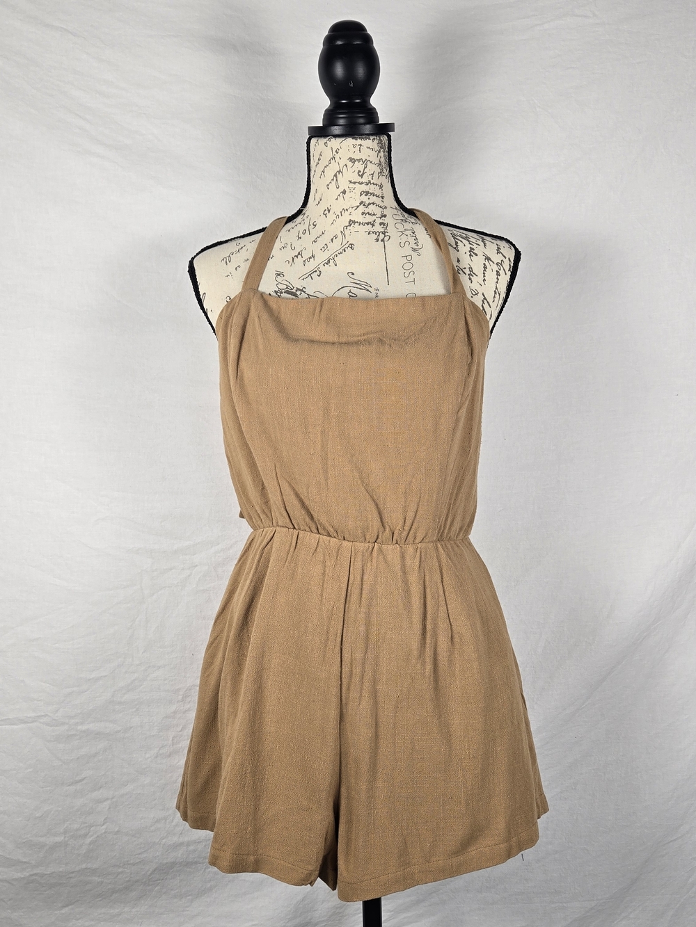 Lost + Wander Macaroon Tie Strap Linen Blend Romper Brown Tan NWT - Medium - Picture 4 of 9